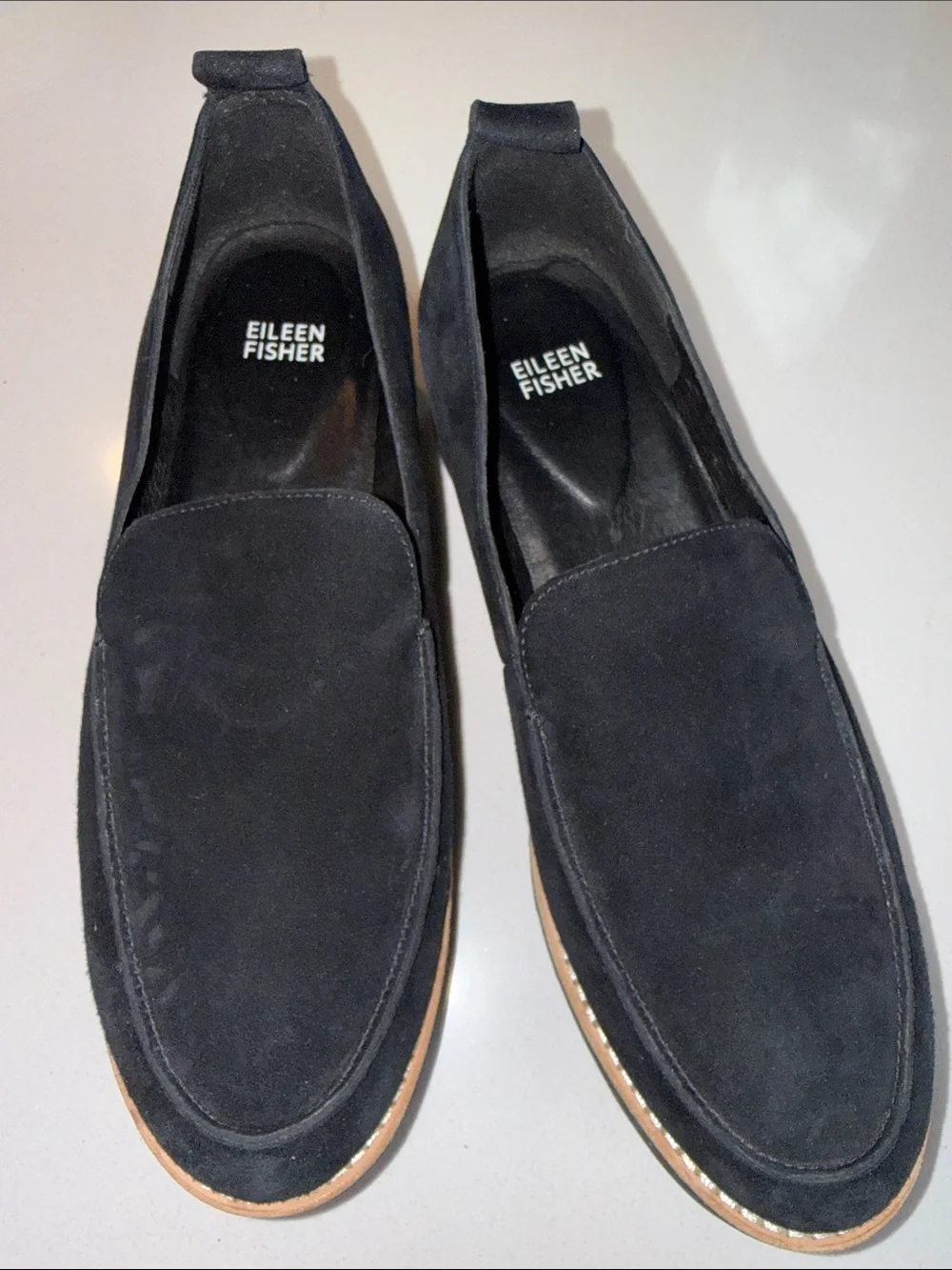 Eileen Fisher Ells Suede Loafer Wedge Black Shoes Size 9